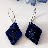 Handmade Midnight Blue Silver Diamond Shaped Earrings